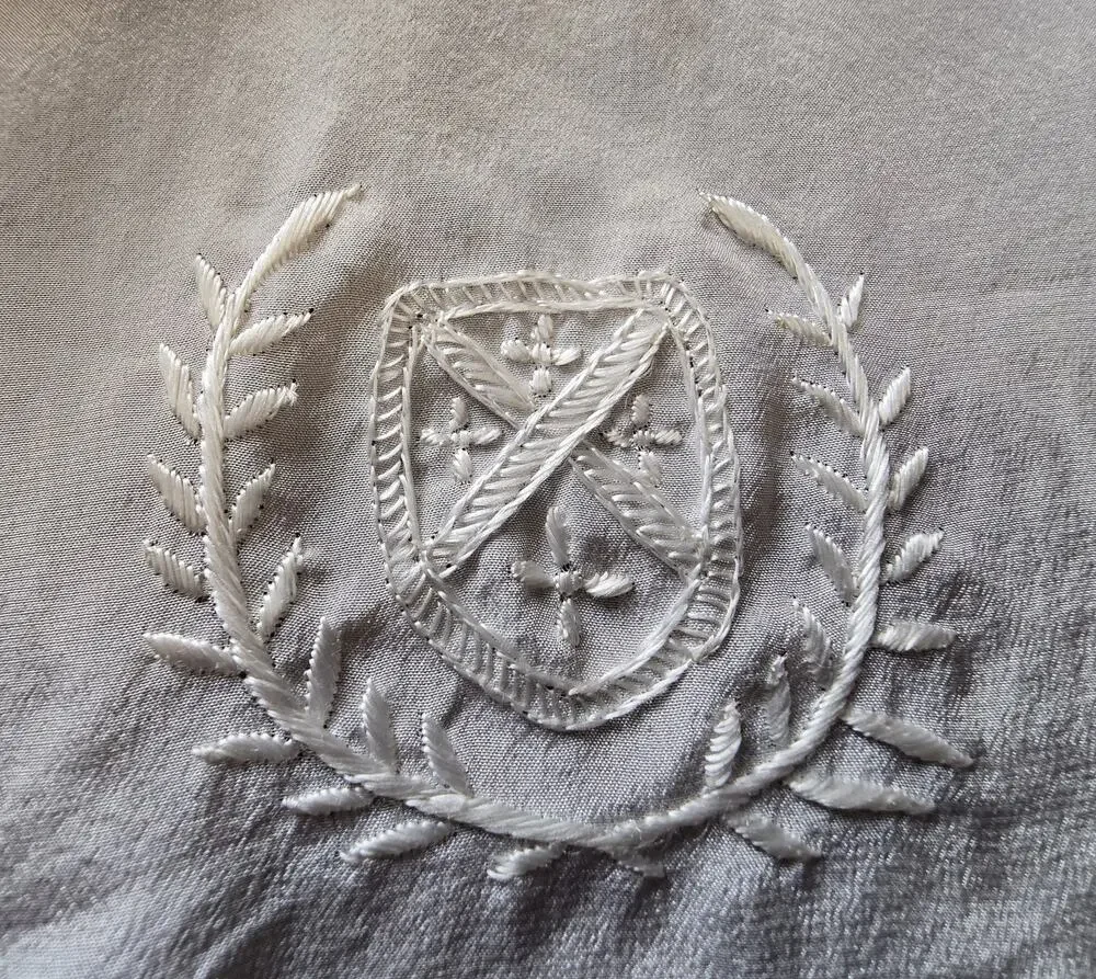 Vintage Antique Hand-rolled White Silk Evening Scarf Hand-Embroidered Art Deco